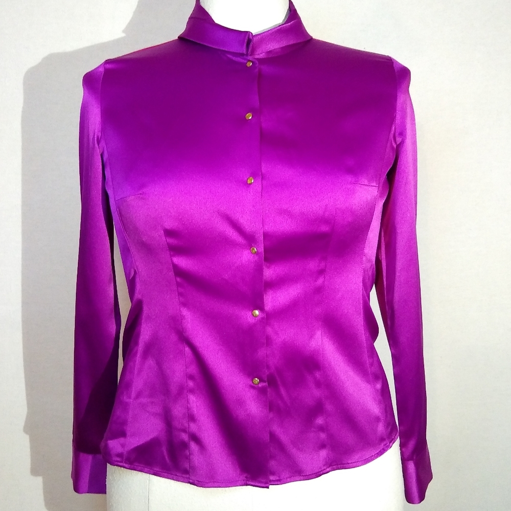 Tahari Petite Color Block Snap Blouse